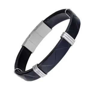 Stamped Leather Bracelet with Stainless Steel Accents