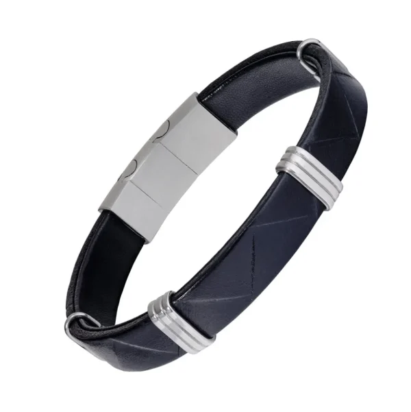 Stamped Leather Bracelet with Stainless Steel Accents