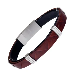 Stamped Leather Bracelet with Stainless Steel Accents