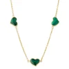 3 Station Heart Gold Vermeil Sterling Necklace