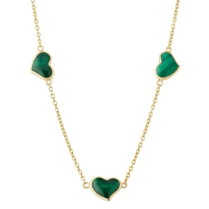 3 Station Heart Gold Vermeil Sterling Necklace