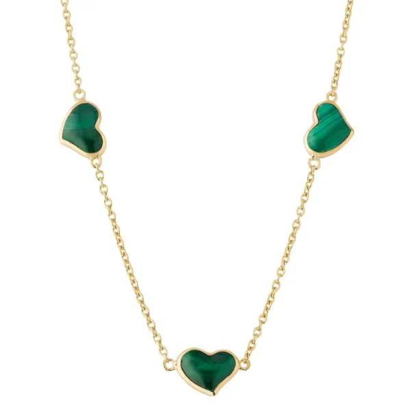 3 Station Heart Gold Vermeil Sterling Necklace