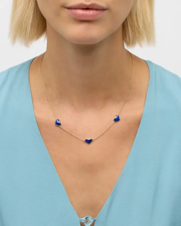 3 Station Heart Gold Vermeil Sterling Necklace