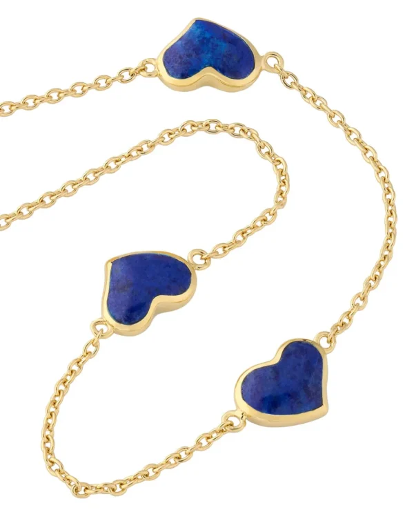 3 Station Heart Gold Vermeil Sterling Necklace