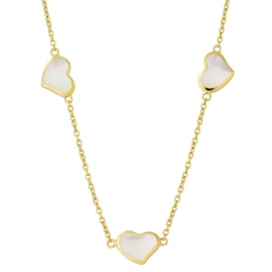 3 Station Heart Gold Vermeil Sterling Necklace