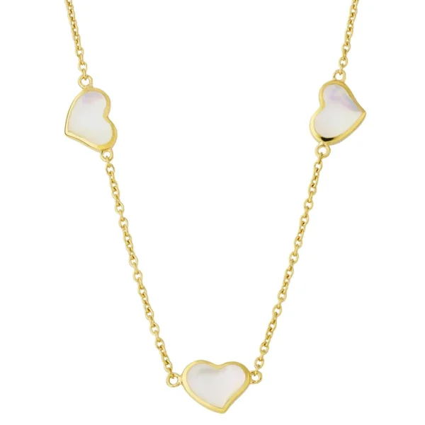 3 Station Heart Gold Vermeil Sterling Necklace