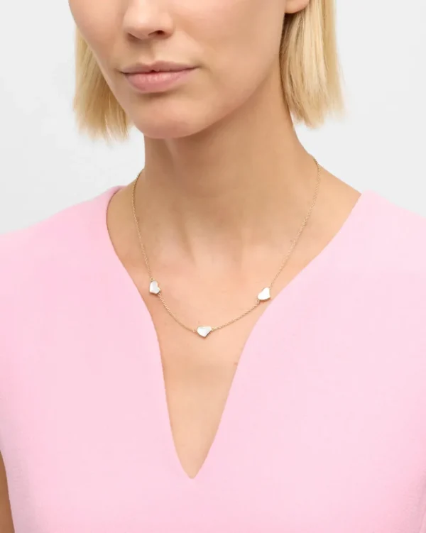 3 Station Heart Gold Vermeil Sterling Necklace