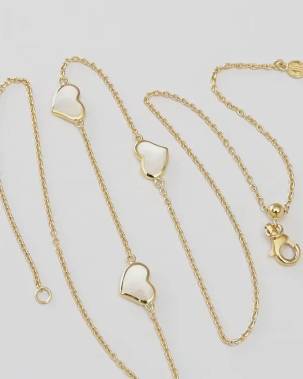 3 Station Heart Gold Vermeil Sterling Necklace