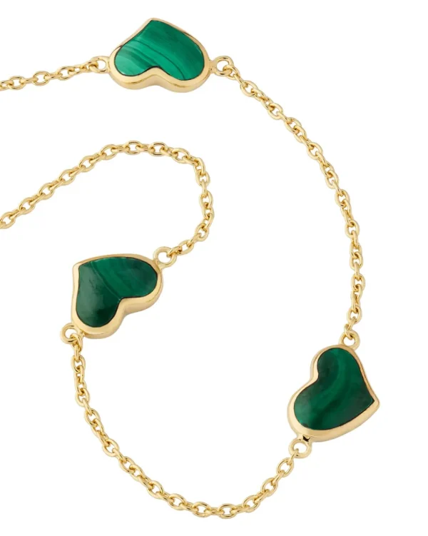 3 Station Heart Gold Vermeil Sterling Necklace