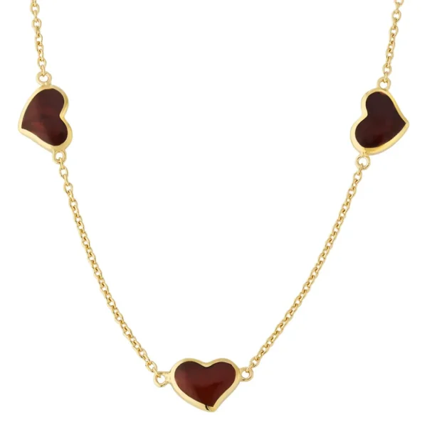 3 Station Heart Gold Vermeil Sterling Necklace