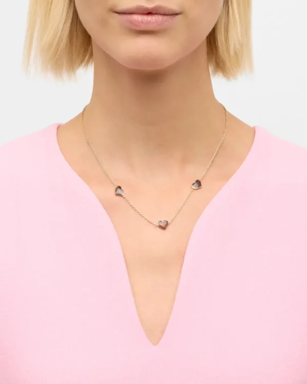 3 Station Heart Gold Vermeil Sterling Necklace
