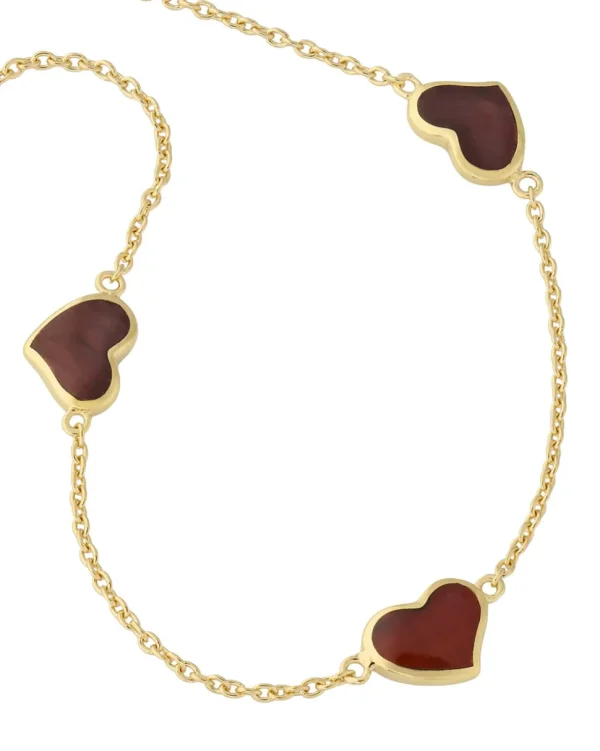 3 Station Heart Gold Vermeil Sterling Necklace