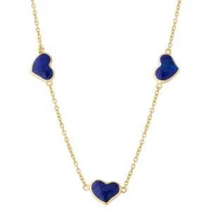 3 Station Heart Gold Vermeil Sterling Necklace