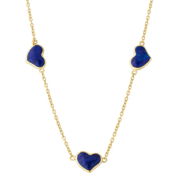 3 Station Heart Gold Vermeil Sterling Necklace