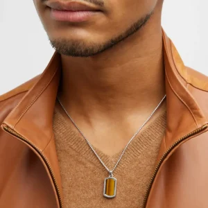 Tiger's Eye Gemstone Plaque Sterling Silver Pendant Necklace