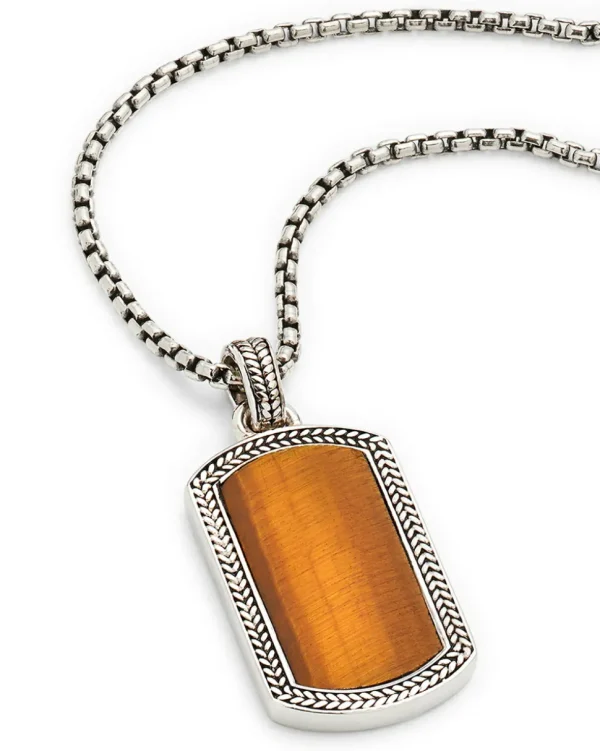 Tiger's Eye Gemstone Plaque Sterling Silver Pendant Necklace