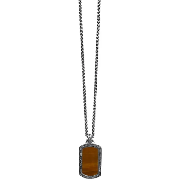 Tiger's Eye Gemstone Plaque Sterling Silver Pendant Necklace
