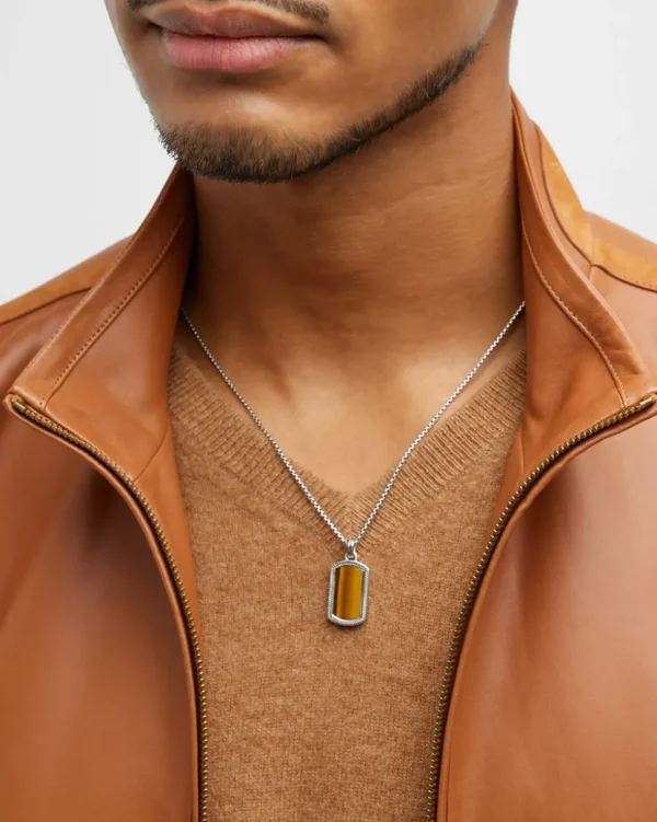 Tiger's Eye Gemstone Plaque Sterling Silver Pendant Necklace