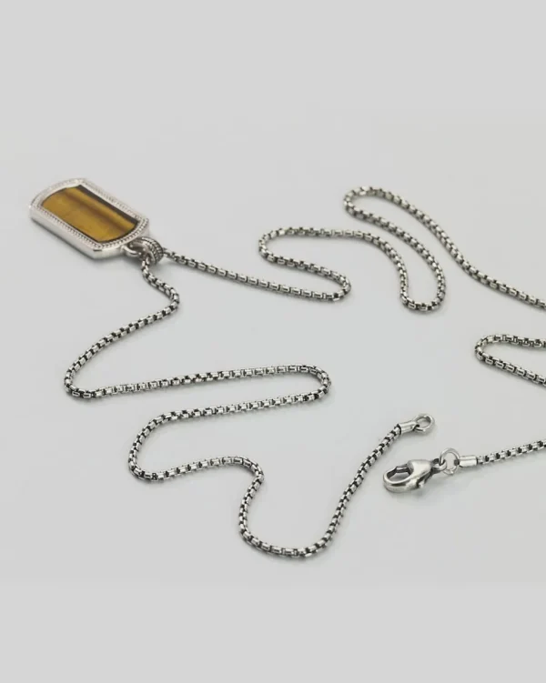 Tiger's Eye Gemstone Plaque Sterling Silver Pendant Necklace