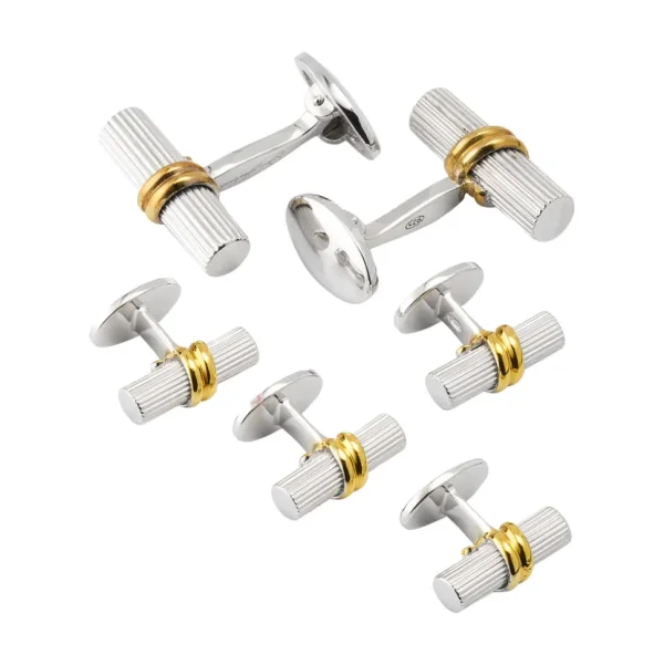 Tube Sterling Silver Cufflinks and Studs Set 18K Gold Vermeil Accent