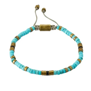 Turquoise Sterling Beaded Pull Cord Bracelet