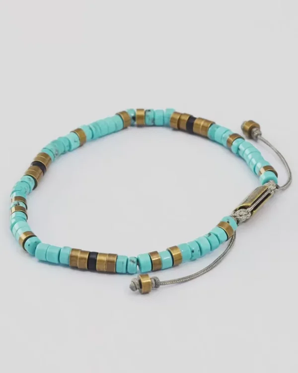 Turquoise Sterling Beaded Pull Cord Bracelet