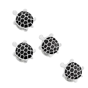 Turtle Black Enamel Sterling Tuxedo Studs