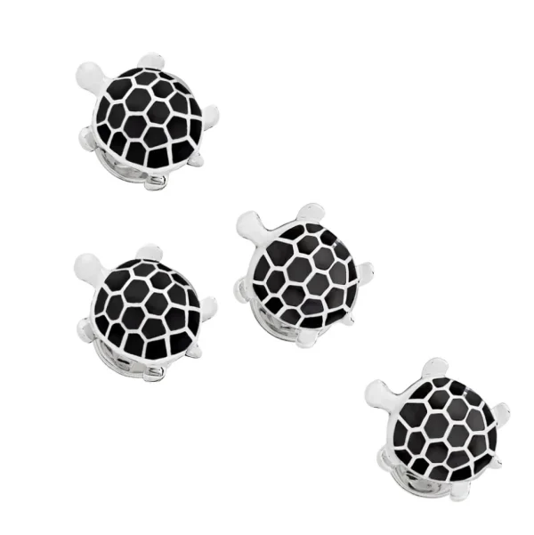 Turtle Black Enamel Sterling Tuxedo Studs