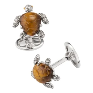 Turtle Carved Tiger Eye Sterling Cufflinks