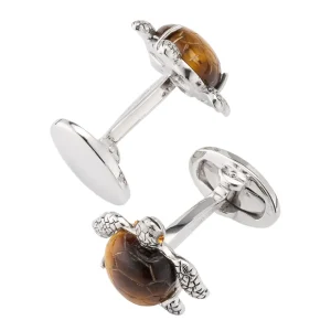 Turtle Carved Tiger Eye Sterling Cufflinks
