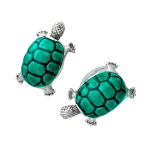 Turtle Smiling Bobble Head Sterling Cufflinks