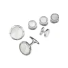 White Mother of Pearl Rivet Etch Sterling Cufflinks & Studs