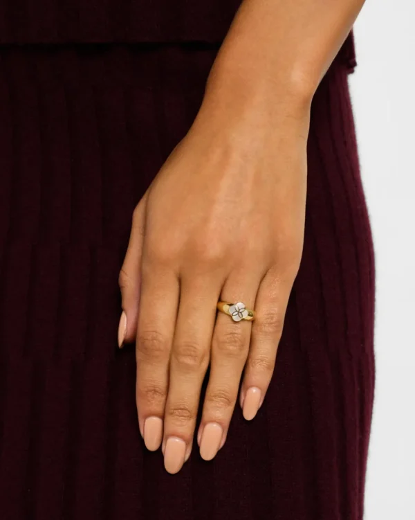 Wide Mother of Pearl Petal Sterling Ring with 18k Vermeil