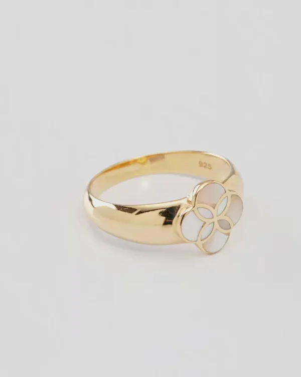 Wide Mother of Pearl Petal Sterling Ring with 18k Vermeil