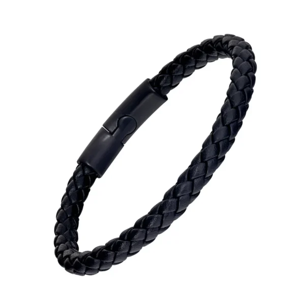 Woven Leather Bracelet Round Magnet