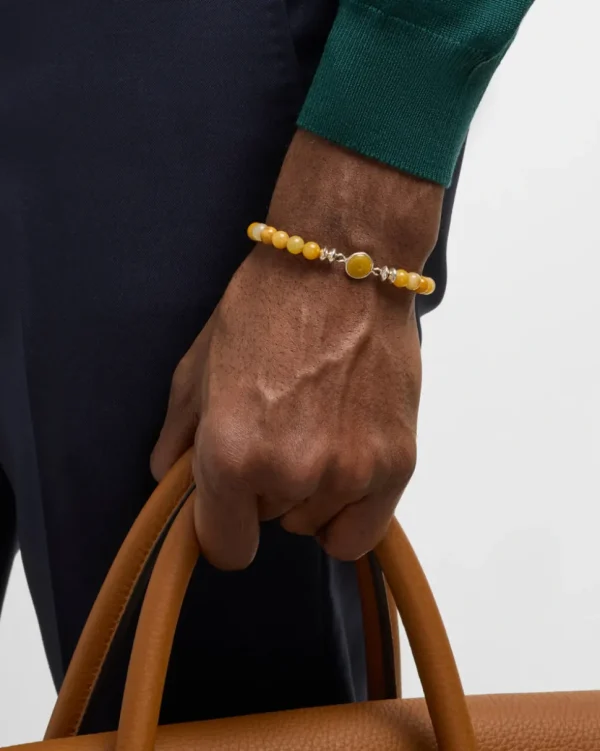 Yellow Jade Sterling Pull Beaded Bracelet