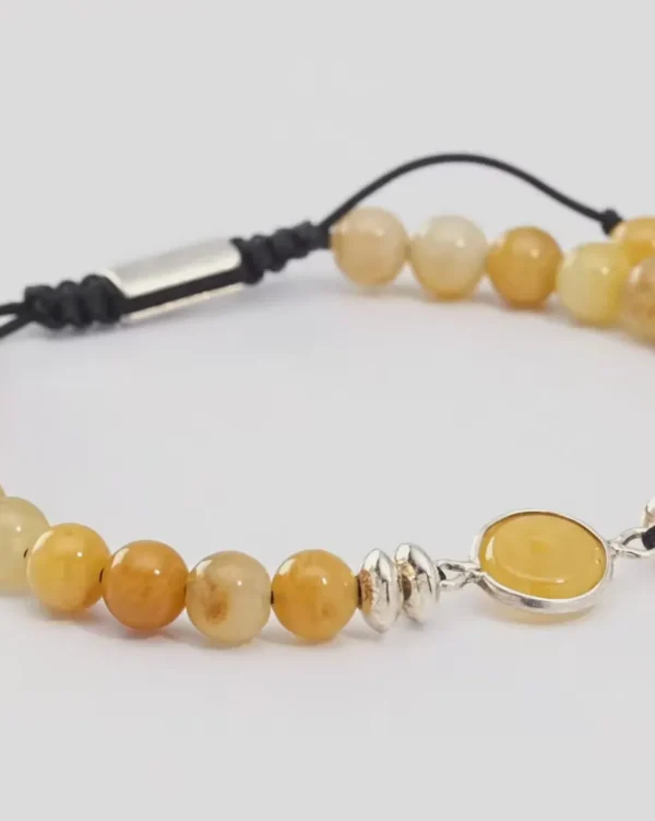 Yellow Jade Sterling Pull Beaded Bracelet